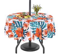 Eternal Beauty 178cm Round Orange flower Indoor Outdoor Splashproof Tablecloth with Umbrella Hole and Zipper for Patio Garden Party and BBQ（70 Inch）