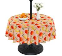 Eternal Beauty 178cm Round Orange Lemon Indoor Outdoor Splashproof Tablecloth with Umbrella Hole and Zipper for Patio Garden Party and BBQ（70"）