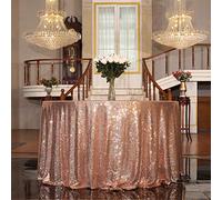 Eternal Beauty 229cm (90 inch) Round Sequin Tablecloth Wedding Party Banquet Table Cloths, Rose Gold