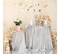 Eternal Beauty 305cm (120 inch) Round Sequin Tablecloth Wedding Party Banquet Table Cloths, Silver