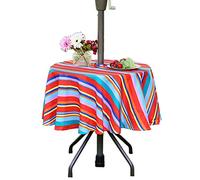 Eternal Beauty 52 Inch Round Tablecloth Waterproof Outdoor Tablecloth with Umbrella Hole for Patio Spring Summer Tables, Red Stripe