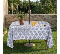 Eternal Beauty 60 x 84” Rectangle Tablecloth Waterproof Outdoor Tablecloth with Umbrella Hole for Patio Spring Summer Tables, Grey