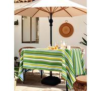Eternal Beauty 60''x120'' Rectangle Tablecloth Waterproof Outdoor Tablecloth with Umbrella Hole Zipper for Patio Spring Summer Picnic Tables, Green Stripe