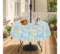 Eternal Beauty 70" Round Tablecloth Waterproof Outdoor Tablecloth with Umbrella Hole Zipper for Spring Summer Patio Picnic Tables (Floral Circle, 70" Round)