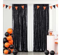 Eternal Beauty Black Sequin Backdrop Curtains, Halloween Shimmer Back Drop 2Panels-2FTx8FT for Christmas, Party, Birthday, Photography, Wedding, Baby Shower Event Decoration