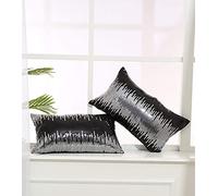 Eternal Beauty Black Silver Sequin Cushion Covers, Pack of 2 Decorative Throw Rectangular Pillowcases for Home Decor with Concealed Zipper 12 x 20 inch (30 x 50 cm)