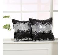 Eternal Beauty Black Silver Sequin Cushion Covers, Pack of 2 Decorative Throw Square Pillowcases for Home Decor with Concealed Zip 18 x 18 inch (45 x 45 cm)