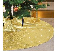 Eternal Beauty Christmas Tree Skirt 91cm Round Christmas Sequin Tree Skirt Xmas Tree Ornament for Holiday Decoration(36 inches,Amber Gold)