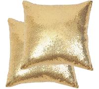 Eternal Beauty Gold 2 PCS Square Sequin Cushion Covers 18 x 18 Inch, Sparkle Throw Pillow Case for Home Decor Party with Invisible Zipper (45 x 45 cm)