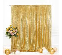 Eternal Beauty Gold Sequin Backdrop, 6x8 Ft Glitter Background Curtains for Valentines Shimmer Photography Party Wedding Birthday Back Drop Decor