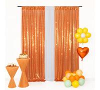 Eternal Beauty Orange Sequin Backdrop Curtains for Wedding Party Decor, Sequin Christmas Backdrop Curtain (2 Pack, W2 x H8FT,Orange)