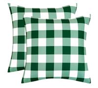 Eternal Beauty Outdoor Cushion Covers Polyester 2PCS 18"x18", Waterproof Square Throw Pillow Case for Garden Furniture Sofa with Invisible Zipper, Green Checkered (45cmx45cm)