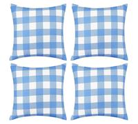 Eternal Beauty Outdoor Cushion Covers Polyester 4PCS 18"x18", Waterproof Square Throw Pillow Case for Garden Furniture Sofa with Invisible Zipper, Blue Checkered (45cmx45cm)