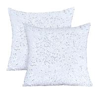 Eternal Beauty Pack of 2 White Sequin Cushion covers Square 45x45cm Velvet Throw Pillow Case Soft Decorative for Sofa Couch Home Living Room (18x18 inchs, White)