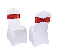 Eternal Beauty Pack of 30 Red Sequin Chair Bands Bows Chair Sashes for Wedding Chair Cover Decorations