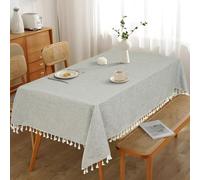 Eternal Beauty Rectangle TableCloth Cotton Faux Linen Table Cloth Wipe Clean Table Cover Tassel for Home Dining Party Restaurant Decoration (140x180cm,Grey)
