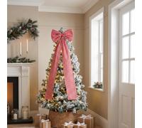 Eternal Beauty Red Gingham Christmas Tree Topper Bow, 41 x 119 cm | 100% Washed Cotton, Foam Padding, With Fixing Kit, For Wreath, Mantel, Bannister, Door Decor