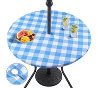 Eternal Beauty Round Fitted Tablecloth 112cm with Elastic Edge, Spillproof Table cover Outdoor Table Cloth with Umbrella Hole and Zipper for Patio Garden Picnic Camping (44 Inch)