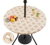 Eternal Beauty Round Fitted Tablecloth 112cm with Elastic Edge, Spillproof Table cover Outdoor Table Cloth with Umbrella Hole and Zipper for Patio Garden Picnic Camping (44 Inch)