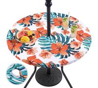 Eternal Beauty Round Fitted Tablecloth 132cm with Elastic Edge, Spillproof Table cover Outdoor Table Cloth with Umbrella Hole and Zipper for Patio Garden Picnic Camping (52 Inch)