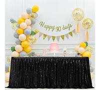 Eternal Beauty Sequin Table Skirt Rectangle Round Table Cover for Party Wedding Baby Shower Decoration（Black，L 14(ft) * H 30in）