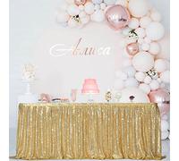 Eternal Beauty Sequin Table Skirt Rectangle Round Table Cover for Party Wedding Baby Shower Decoration(Amber Gold,L 9(ft) * H 30in)