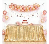 Eternal Beauty Sequin Tablecloth, 90x132 Rectangle Sequin Tablecloth for Party Cake Dessert Table Exhibition Events,Gold