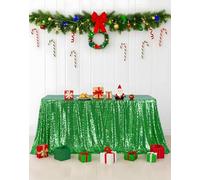 Eternal Beauty Sequin Tablecloth, 90x156 Inch Green Rectangle Glitter Table Cover for Cake Dessert Exhibition Party Birthday Events