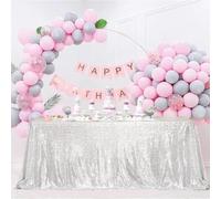 Eternal Beauty Sequin Tablecloth Silver 127x183cm Glitter Table Cover Sparkle for Party Birthday Wedding Christmas New Year Christmas Decoration