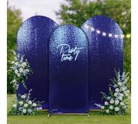 Eternal Beauty Set of 3 Arch Backdrop Covers Sequin Backdrop Navy Blue Arch Cover for Wedding Party Birthday Flower Balloon Stand(7.2ft, 6.6ft, 6ft)