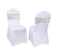Eternal Beauty Set of 50 Silver Chair Sashes Band Bows Sequin Chair Sashes for Wedding Cover Decorations