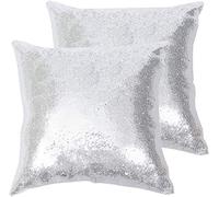 Eternal Beauty Silver 2 PCS Square Sequin Cushion Covers 18 x 18 Inch, Sparkle Throw Pillow Case for Home Decor Party with Invisible Zipper (45 x 45 cm)