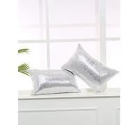 Eternal Beauty Silver Sequin Cushion Covers, Pack of 2 Decorative Throw Rectangular Pillowcases for Home Decor with Concealed Zipper 18 x 18 inch (30 x 50 cm)