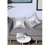 Eternal Beauty Silver Sequin Cushion Covers, Pack of 2 Decorative Throw Square Pillowcases for Home Decor with Concealed Zipper 18 x 18 inch (45 x 45 cm)