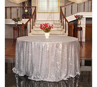 Eternal Beauty Sparkly Round Sequin Tablecloths 228 cm for Valentines Wedding Party Banquet (Silver,90 inches)