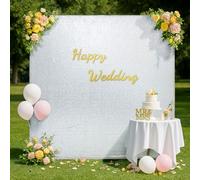 Eternal Beauty Square Wedding Arch Cover, 6.6x6.6 Ft Sequin Silver Backdrop Cover Fitted Balloon Arch Stand Cover, Stretchy Backdrop Cover for Party, Birthday,Christmas, Baby Shower, Banquet