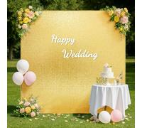 Eternal Beauty Wedding Arch Cover, Gold 6.6x6.6 Ft Square Sequin Backdrop Cover, Stretchy Backdrop Cover for Wedding, Birthday, Baby Shower,Mother's Day- Sparkly Party Background Decor