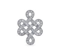 Eternal Celtic Love Knot Work Cubic Zirconia Pave CZ Wedding Brooch Pin For Women Rhodium Plated Brass 1.2 Inch