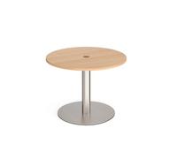 Eternal circular meeting table 1000mm with central circular cutout 80mm - brushed steel base, beech top
