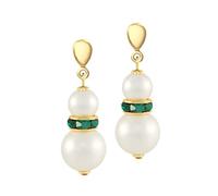 Eternal Collection Alpine Emerald Green Crystal Shell Pearl Gold Tone Drop Pierced Earrings Green 3.6