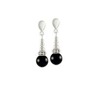 Eternal Collection Bella Black Onyx Silver Tone Drop Clip On Earrings 3.2 x 0.8cm Black