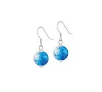 Eternal Collection Carnival Blue Czech Glass Crackle Bead Silver Tone Drop Pierced Earrings Blue 3.3