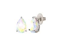 Eternal Collection Seduction Teardrop Aurora Borealis Crystal Silver Tone Stud Pierced Earrings 1.5 Clear