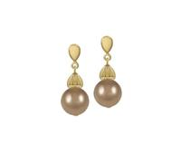 Eternal Collection Solitaire Bronze Pearl Gold Tone Drop Pierced Earrings Brown 2.6