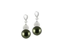 Eternal Collection Solitaire Dark Green Pearl Silver Tone Drop Clip On Earrings Green 2.6