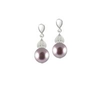 Eternal Collection Solitaire Mauve Pearl Silver Tone Drop Clip On Earrings 2.6 Purple