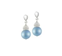 Eternal Collection Solitaire Powder Blue Pearl Silver Tone Drop Pierced Earrings 2.6 Blue