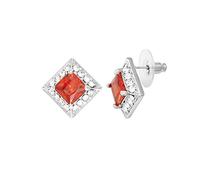 Eternal Collection Splendour Orange Crystal & Diamante Silver Tone Stud Pierced Earrings 2 Orange
