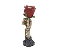 Eternal Flame Skeleton Rose Tealight Holder 20.5cm - Gothic Hand Candle Holder with Red Rose Ornament, Hand-Painted Resin Décor