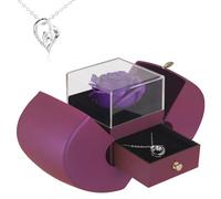 Eternal Flowers Rose with Necklace Apple Gift Box, Real Rose that Never Wither with Four-leaf Clover Eternal Heart Necklace,Romantic Gifts for her on Anniversaries,Birthday Valentine's Day (Purple)